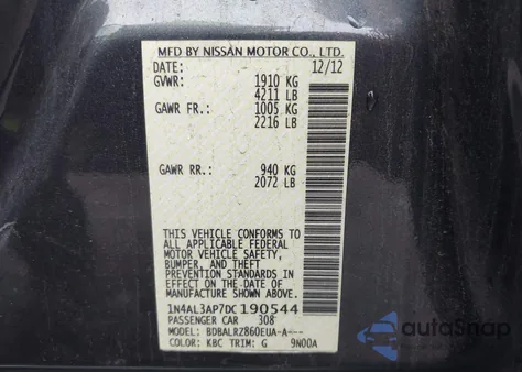 2013 Nissan Altima 2.5 S from USA, damaged, VIN 1N4AL3AP7DC190544